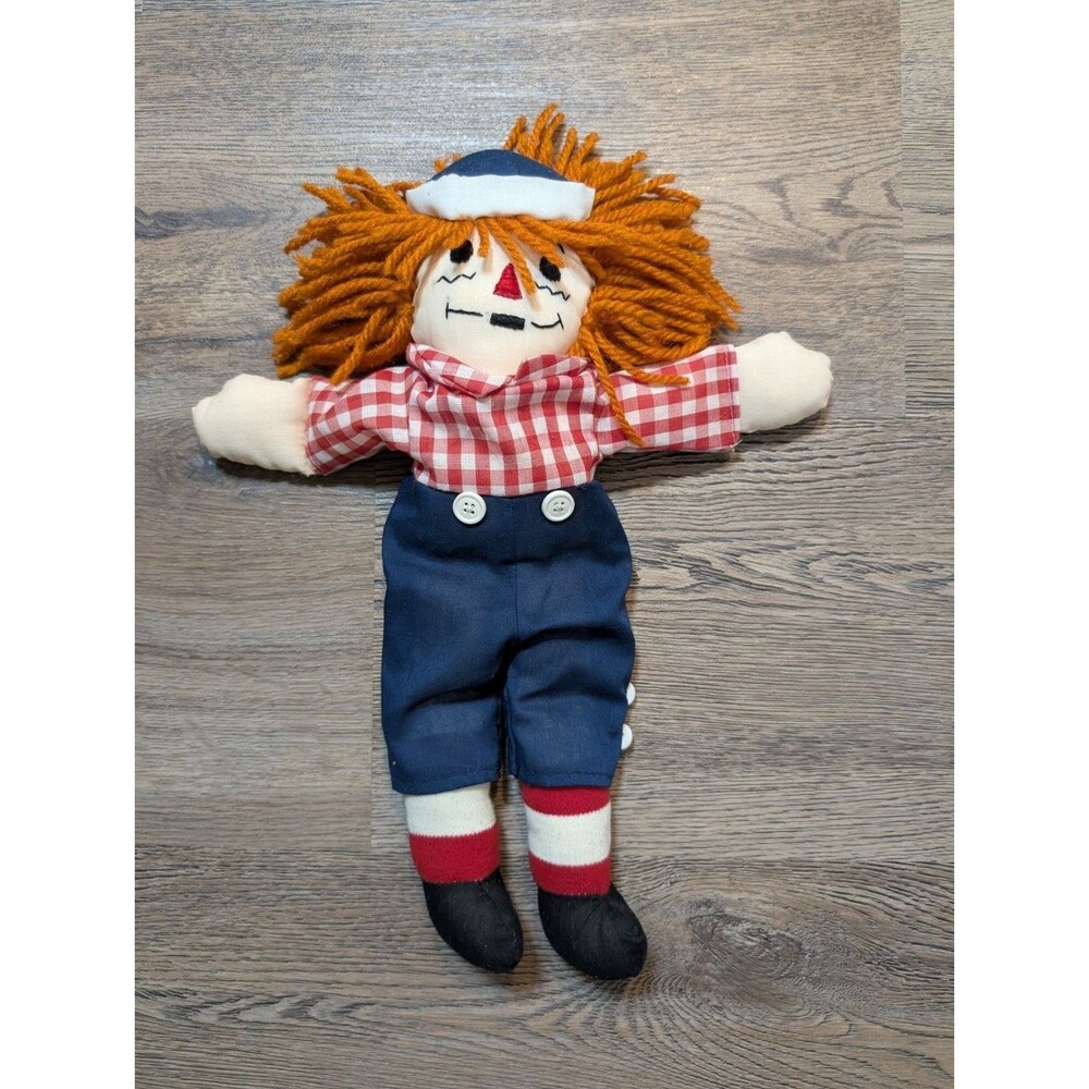 Vintage RAGGEDY ANDY Cloth Doll plush Body Yarn Hair 12" Cottage Core Decor